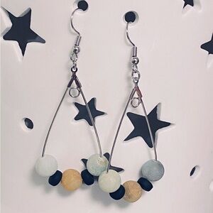 Handmade Amazonite Natural Stone Beaded Hypoallergenic Teardrop Hoop Earrings